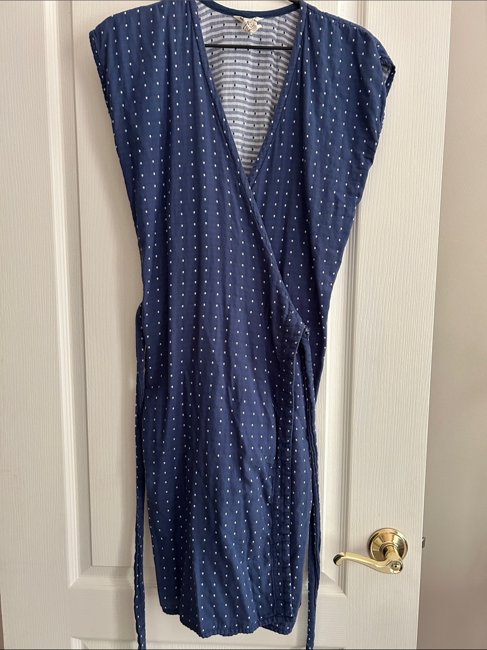 Pamut Apparel Wrap Dress Blue White Dot XS